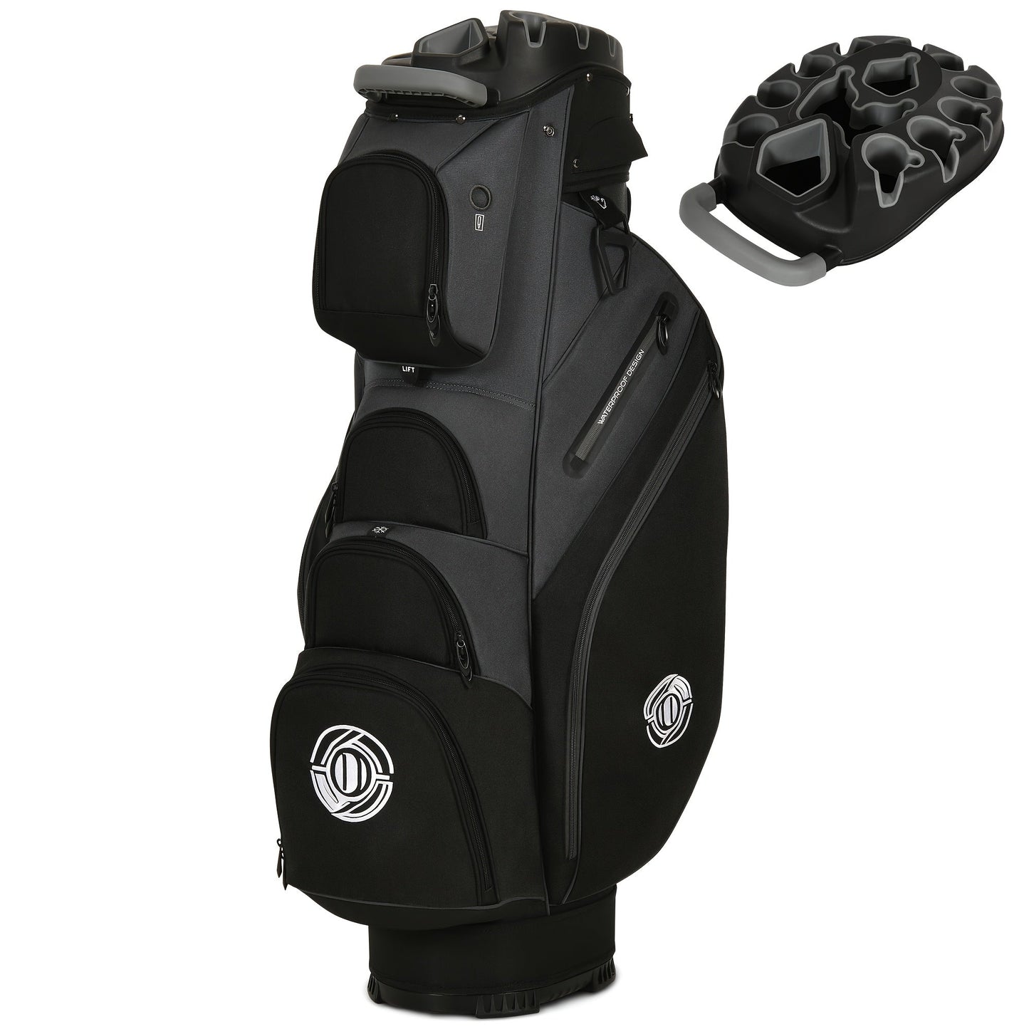 Golf Cart Bag 14-Way Full Length Dividers Protect Clubs 8 Zippered Pockets Cooler Pocket Valuables Pocket Ergonomic Shoulder Straps Rain