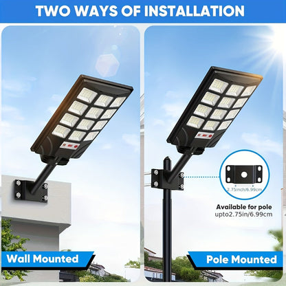 Solar Street Light Outdoor 400 LED, 6500K Sensor Flood Light with Remote Control, Dusk to Dawn for Commercial Area
