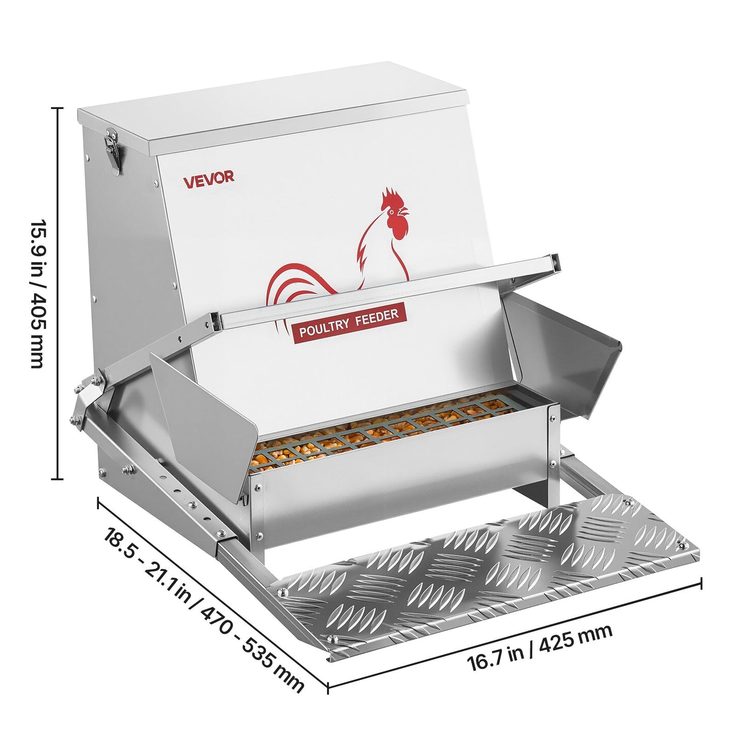 Chicken Feeder Treadle Galvanized Steel Lockable for Garden, Patio and Yard Use, with the Listed Configuration