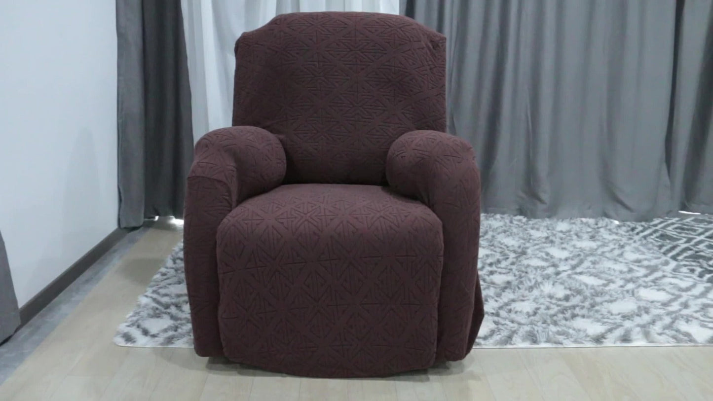 Four-Piece Geometric Jacquard Recliner Chair Cover Set with Labeled Left, Right, Back and Front Sections