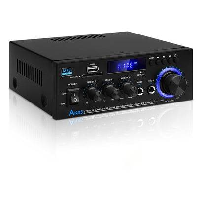 400W Bluetooth 5.0 Stereo Amplifier Receiver AK45, 2-Channel Home Audio Power Amp with Karaoke, FM Radio, USB MMC SD Card