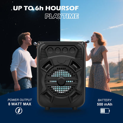Portable Bluetooth Speaker with LED Light, Stereo Bass and Up to 10 Hours Playtime in Black