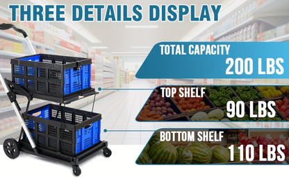 Two Tier Cart with 2 Storage Crates 360° Swivel Wheels, for Garden, Patio and Yard Use, with the Listed Configuration