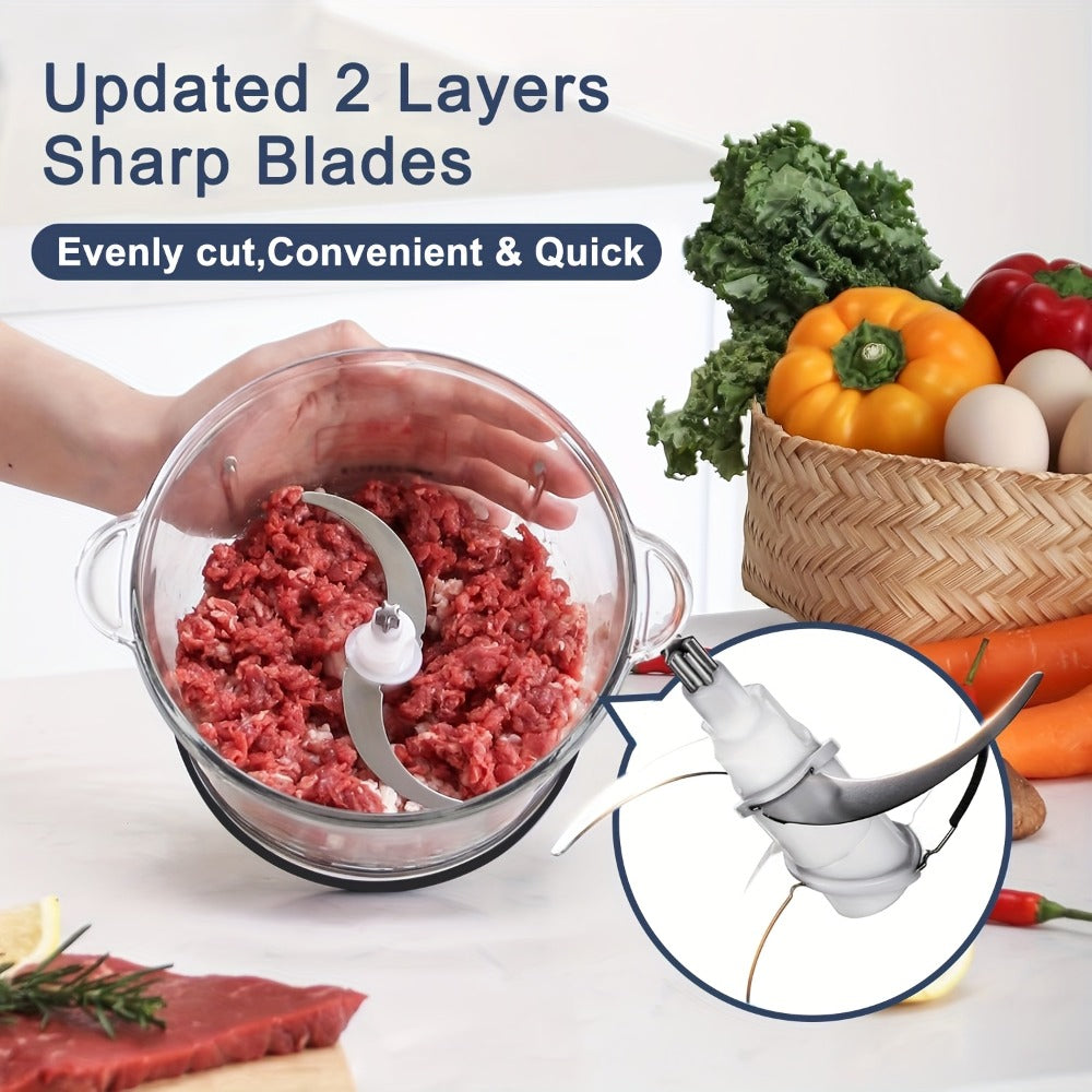 Electric Food Chopper with 2 Bowls & Dual-Level Blades, Mini Food Processor for Grinding Meat Chopping Nuts Salad Prep