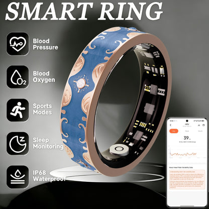 Patterned Smart Ring in Navy Blue or Sunset Purple with Activity and Sleep Summaries in US Sizes 7, 9 or 10