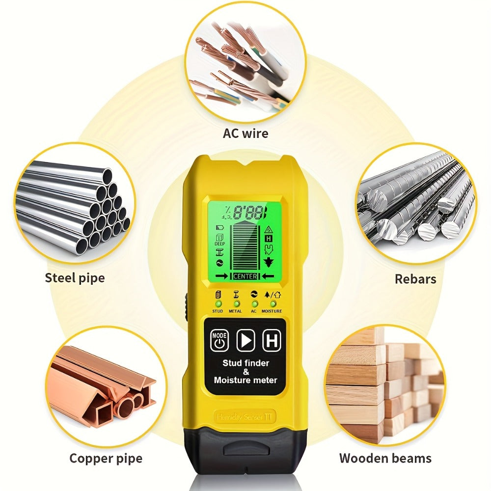 Stud Finder Wall Scanner 7-in-1 LCD Display Sound Alert, Wood Deep Stud Metal AC Wire Moisture Meter Temperature Sensor