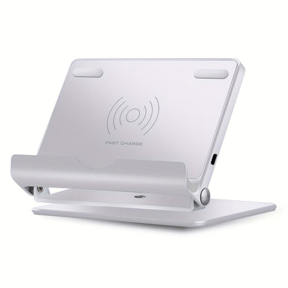 Silvery 360-Degree Rotating Wireless Charging Stand with Micro-USB and USB-C Input Port Design