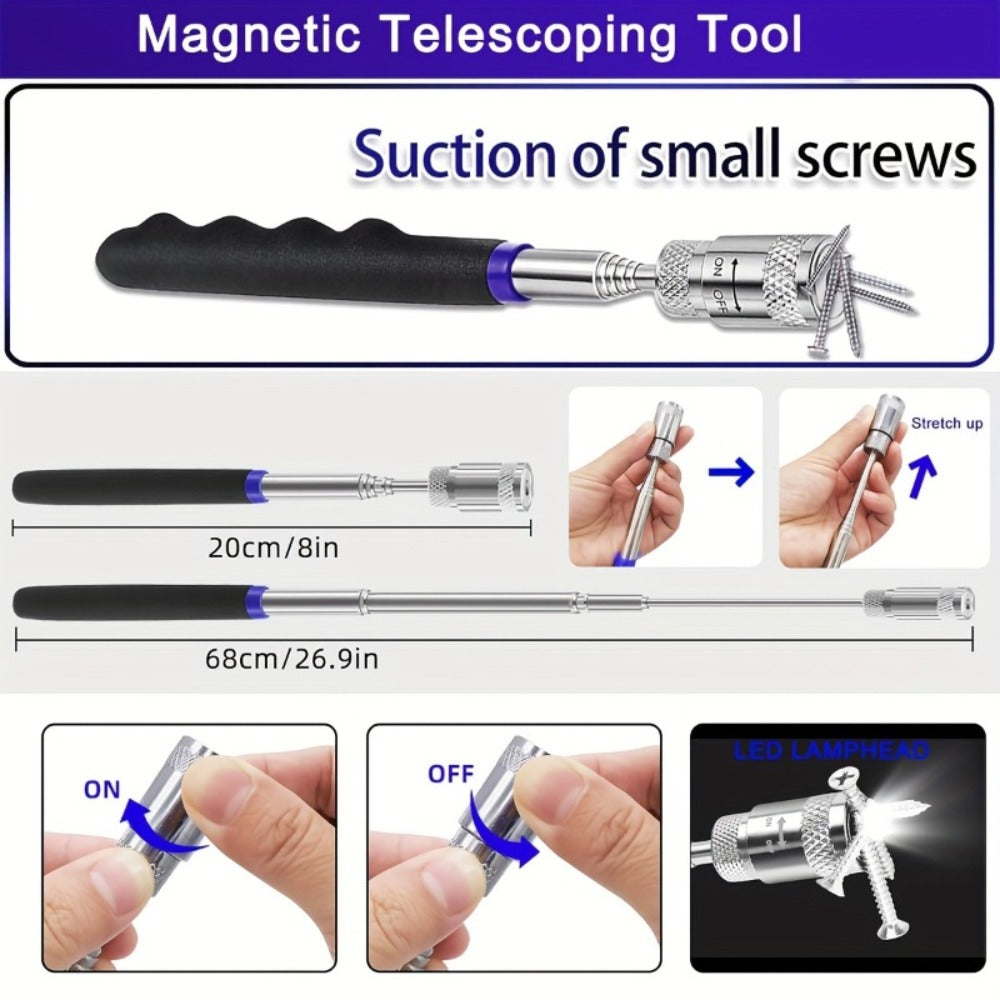 Auto Trim Removal Tool Kit 17pcs with Pry Tools Picks Metal Scraper Magnetic Telescopic Pickup Non-Slip Clips for Car Door Panel Dash