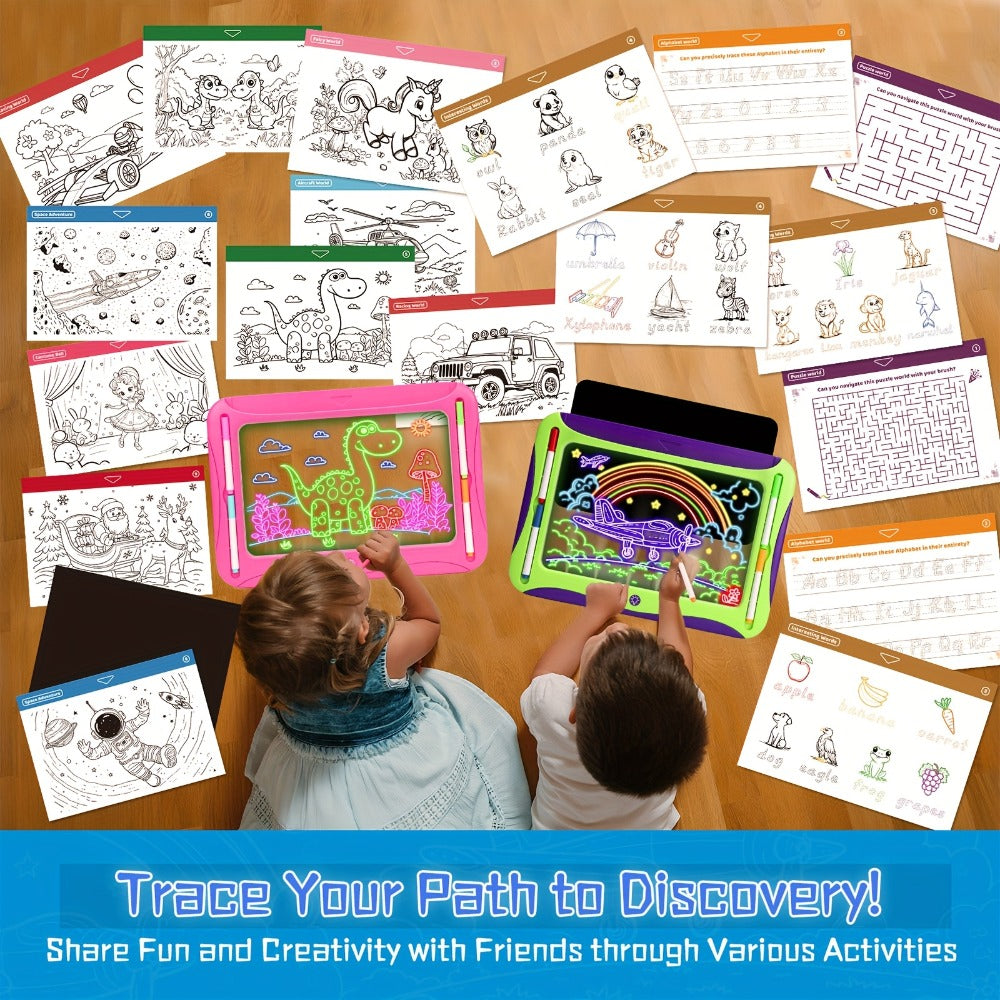 LED Light Up Drawing Board for Kids, 9 Double-Sided Tracing Cards 6 Markers Glow Doodle Travel Art Toy for Girls Boys Ages 3-8