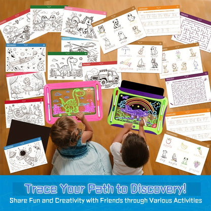 LED Light Up Drawing Board for Kids, 9 Double-Sided Tracing Cards 6 Markers Glow Doodle Travel Art Toy for Girls Boys Ages 3-8