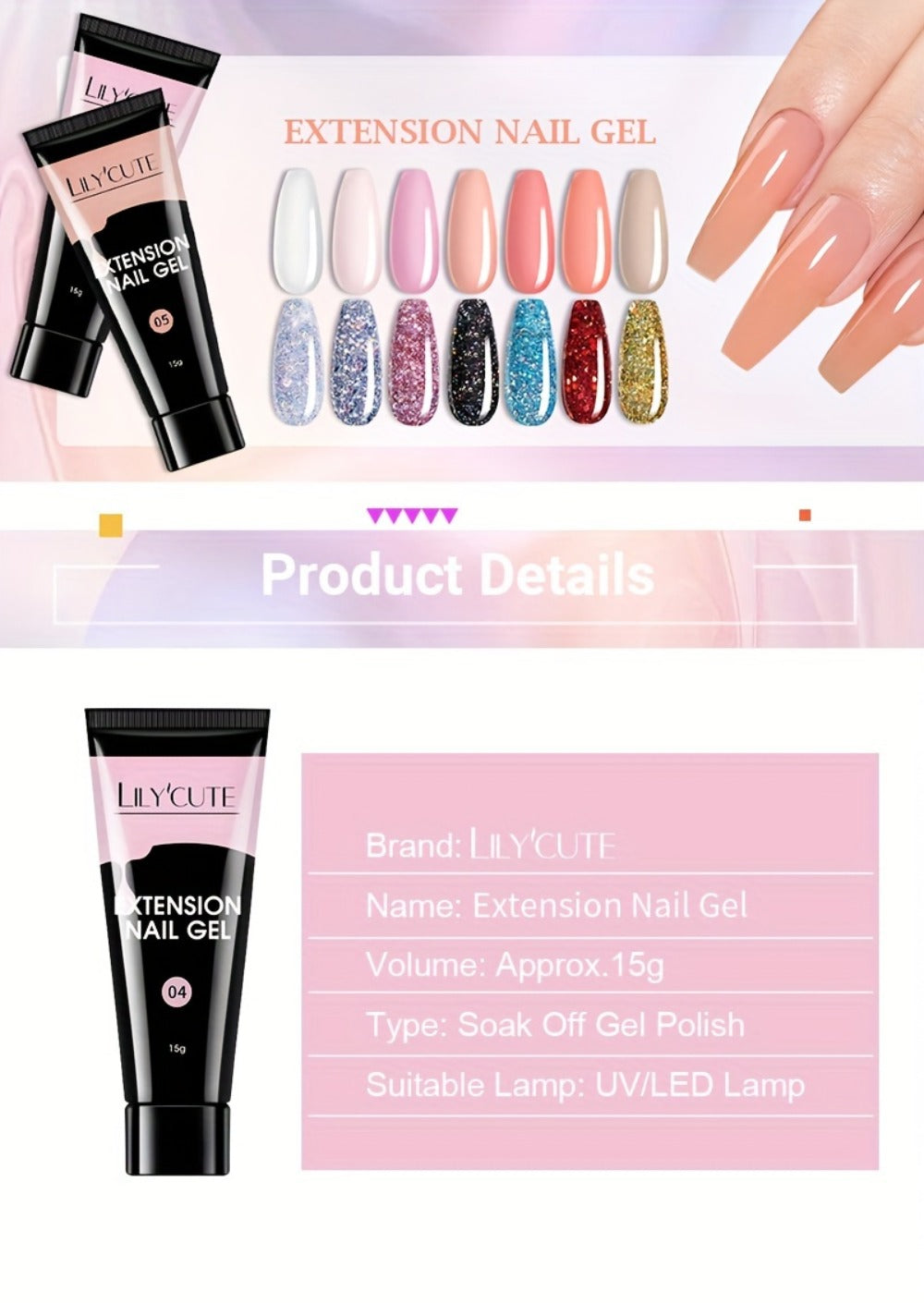 Builder Gel Nail Extension Kit – Quick Build UV LED Acrylic Gel in White Nude Pink Crystal for Nail Construction Overlay Sculpting Salon