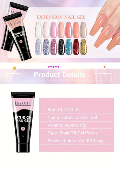 Builder Gel Nail Extension Kit – Quick Build UV LED Acrylic Gel in White Nude Pink Crystal for Nail Construction Overlay Sculpting Salon