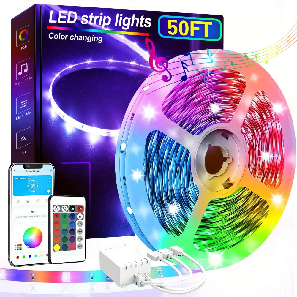 Color Changing LED Strip Lights RGB Music Sync App Remote Control 16 Million Colors Dimmable Timer DIY Smart Light Strip for Bedroom Living