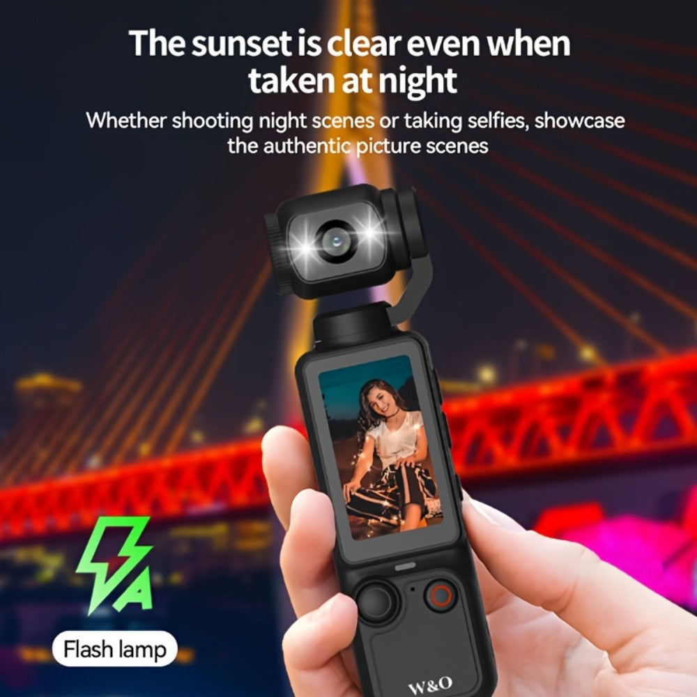 W&O 4K-Labeled Pocket Action Camera with 180-Degree Rotating Lens, 1.9-Inch Screen and 2000mAh Battery Marking