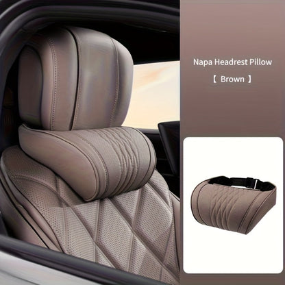 Car Neck Pillow Nappa Leather Headrest – Memory Foam Lumbar Support with Embroidery, All-Season Universal Car Interior Accessory
