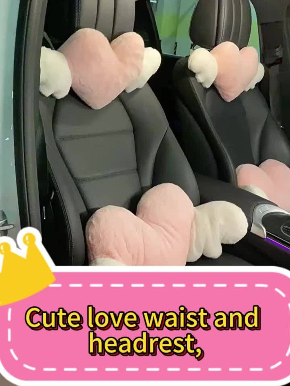 Car Headrest Neck Pillow Heart Shape with Angel Wings – Cute Plush Lumbar Cushion & Seat Back Pillow, Car Interior Decor Accessory