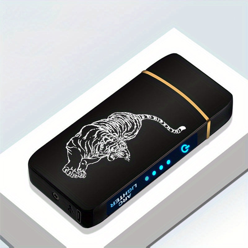 Flip-Top Dual-Arc Electric Lighter with Power Display in 12 Black or Blue Artwork Options Pictured