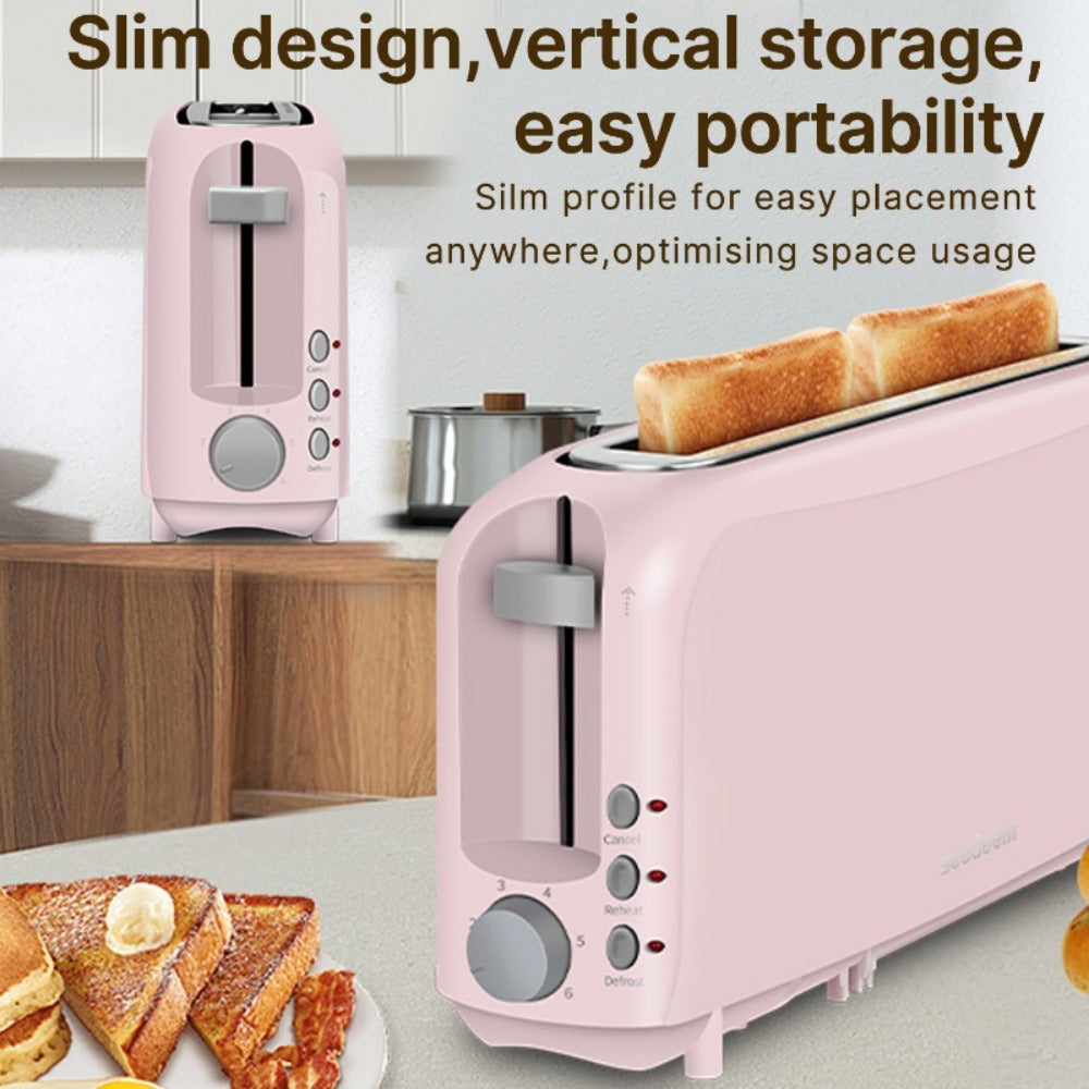 2 Slice Slim Toaster with 6 Shade Settings, Cancel Reheat Defrost Functions, Removable Crumb Tray – Compact 750W Bread Toaster for Kitchen