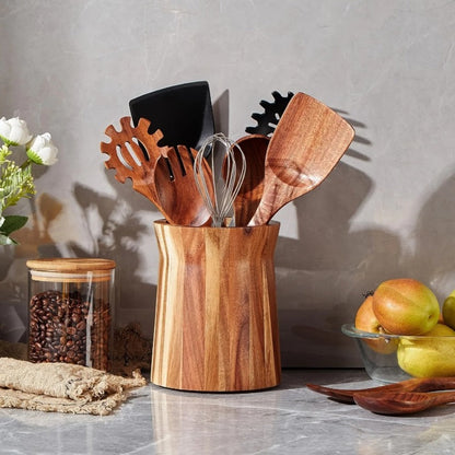 Utensil Holder & Chopstick Organizer – Wall-Mounted Wood Cutlery Storage, No Screws or Adhesive