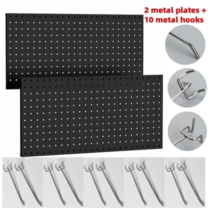 Pegboard Wall Organizer with Metal Hooks - Garage Tool Storage Board for Workshop Warehouse for Entryways, Bedrooms and Living Spaces