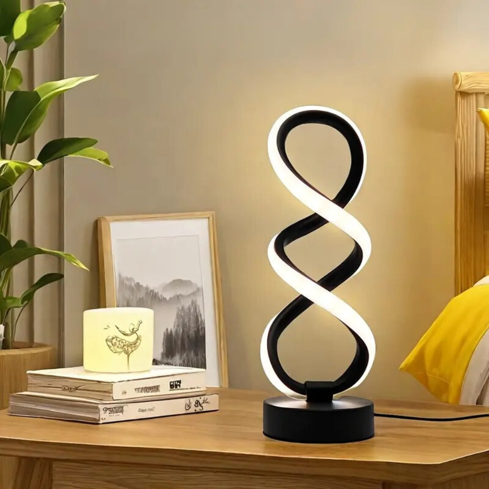 Spiral LED Table Lamp with Dimmable Push-Button Control, Modern Metal Base and Six Black or White Configuration Options