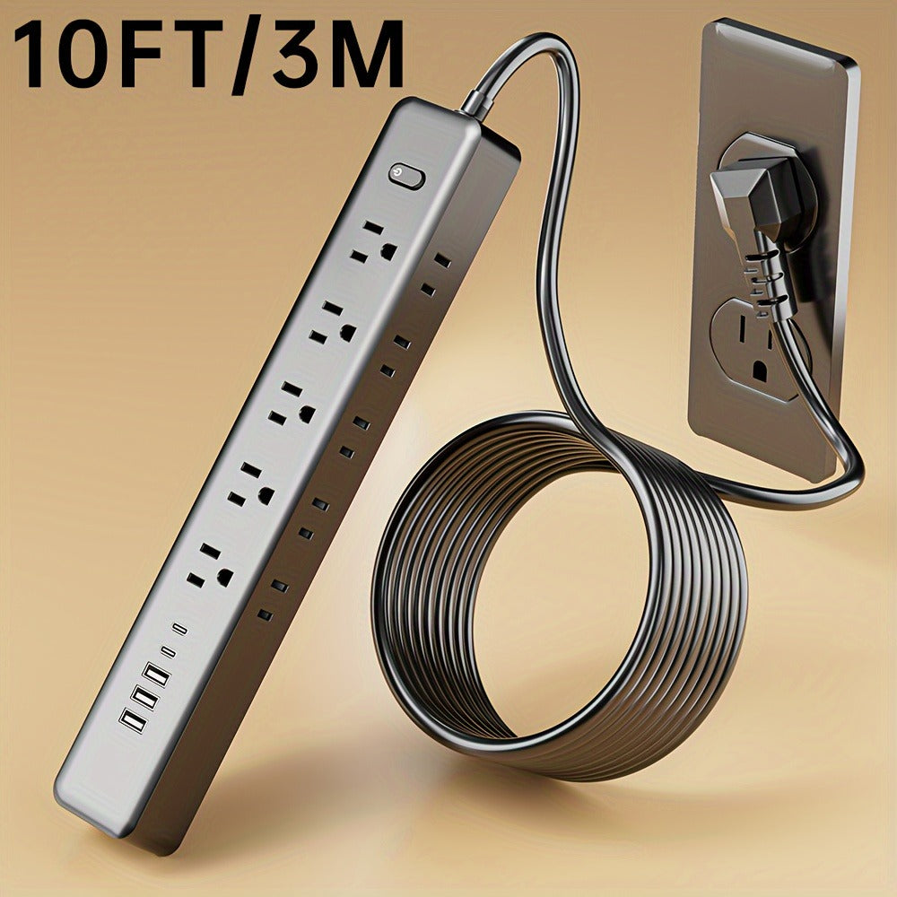 Wall Mount Power Strip 15-in-1 Slim Long Strip, 10 AC Outlets & 5 USB Ports (3 USB-A + 2 USB-C), Surge Protection Overload Protection