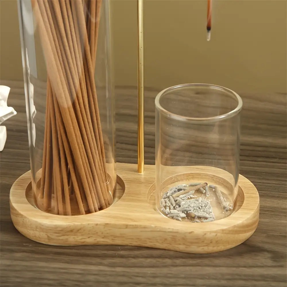 Glass Incense Burner 2-in-1 with Removable Ash Collector & Candle Holder, Incense Stick Holder for Meditation