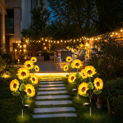 Solar Garden Lights Sunflower Stake Lanterns, IP44 with 1- or 2-Piece configurations Options for Lawn Decor