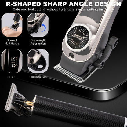 Hair Clipper Whistpot Two- or Four-Piece Cordless Grooming Set with USB Charging and Battery Displays