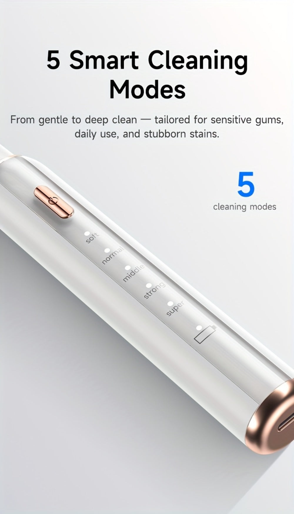 Electric Tooth Cleaner Tartar Remover Rechargeable – 5 Speed Modes, LED Light, USB Charging, 2 Replaceable Brush Heads