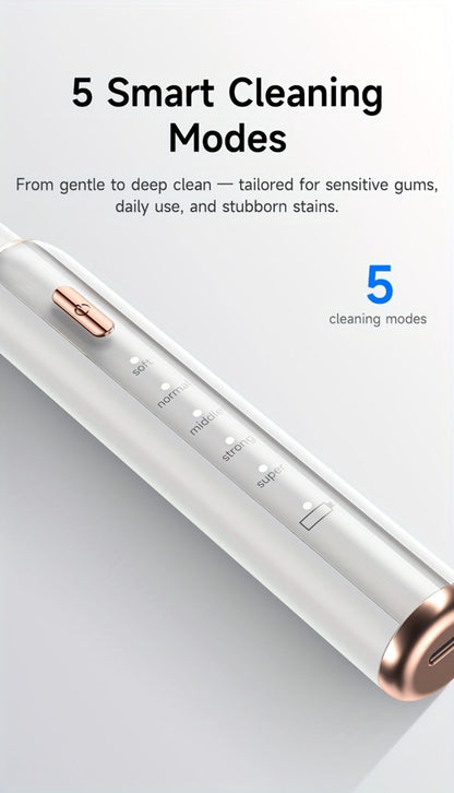 Electric Tooth Cleaner Tartar Remover Rechargeable – 5 Speed Modes, LED Light, USB Charging, 2 Replaceable Brush Heads