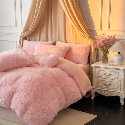 Velvet Duvet Cover Set Fluffy Plush Bedding Minimalist Solid Color, Carved Velvet Quilt Cover with Pillow Shams