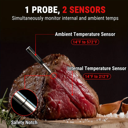 Wireless Meat Thermometer 500Ft Bluetooth, Dual Sensor Digital Food Thermometer for Oven, Grill, BBQ