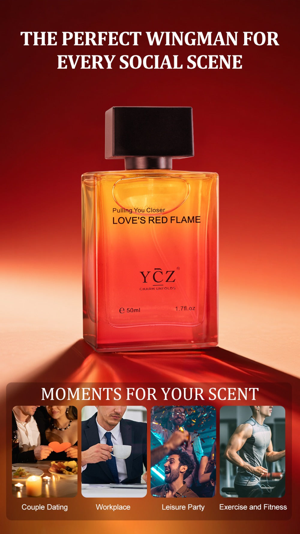 Cologne Eau de Parfum for Men YCZ LOVE'S RED 1.7 fl oz Spray with Red Glass Bottle and Box