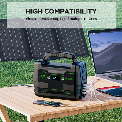 Portable Power Station 155Wh or 222Wh Configurations with AC Outlet, USB Ports, LED Light and Solar Option