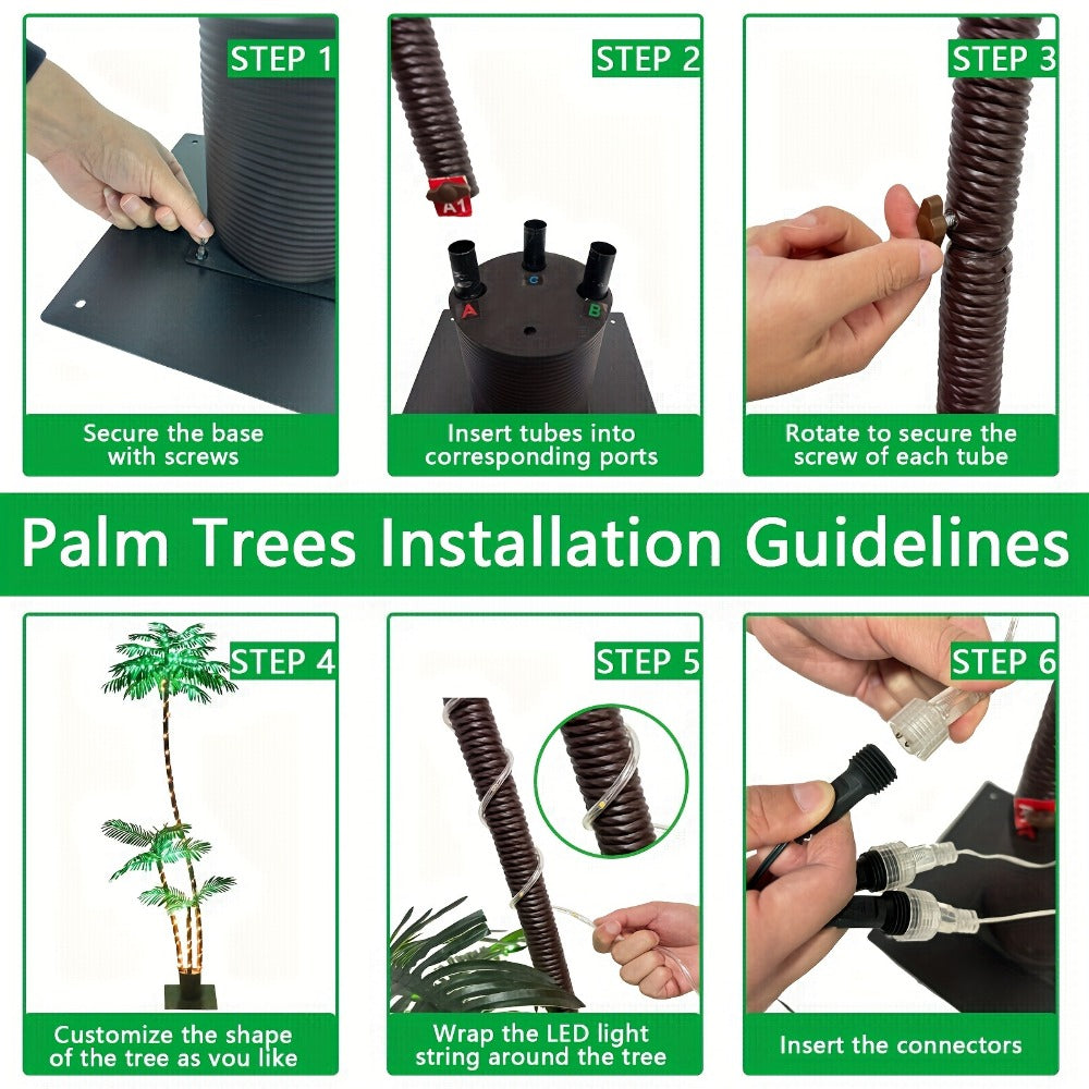 Solar Powered Artificial Palm Tree 7ft Triple Trunk 260 LED Lights 8 Modes Dimmable Timer for Entryways, Bedrooms and Living Spaces