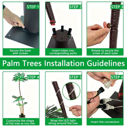 Solar Powered Artificial Palm Tree 7ft Triple Trunk 260 LED Lights 8 Modes Dimmable Timer for Entryways, Bedrooms and Living Spaces