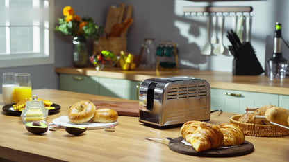 Toaster 2-Slice Stainless Steel Smart Touchscreen, 5 Bread Types, 6 Browning Levels, Wide Slots, Temperature Control