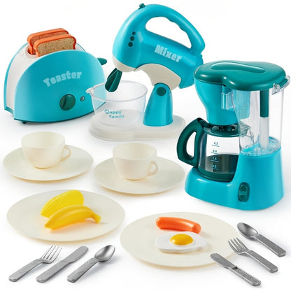 Kids Play Kitchen Toy Set with Realistic Coffee Maker, Toaster & Blender, 26PCS Pretend Play Kitchen Appliances for Toddlers Ages 3+