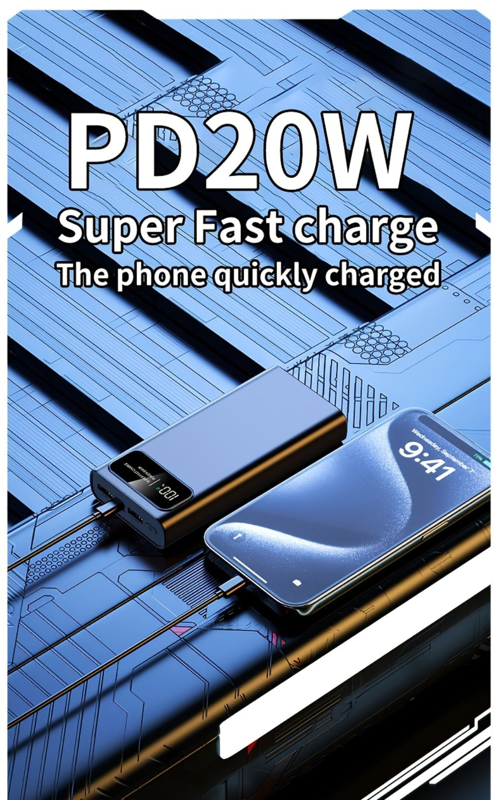 Power Bank 30000mAh 22.5W with Two-Way Charging, Dual USB, USB-C and Digital Display in White