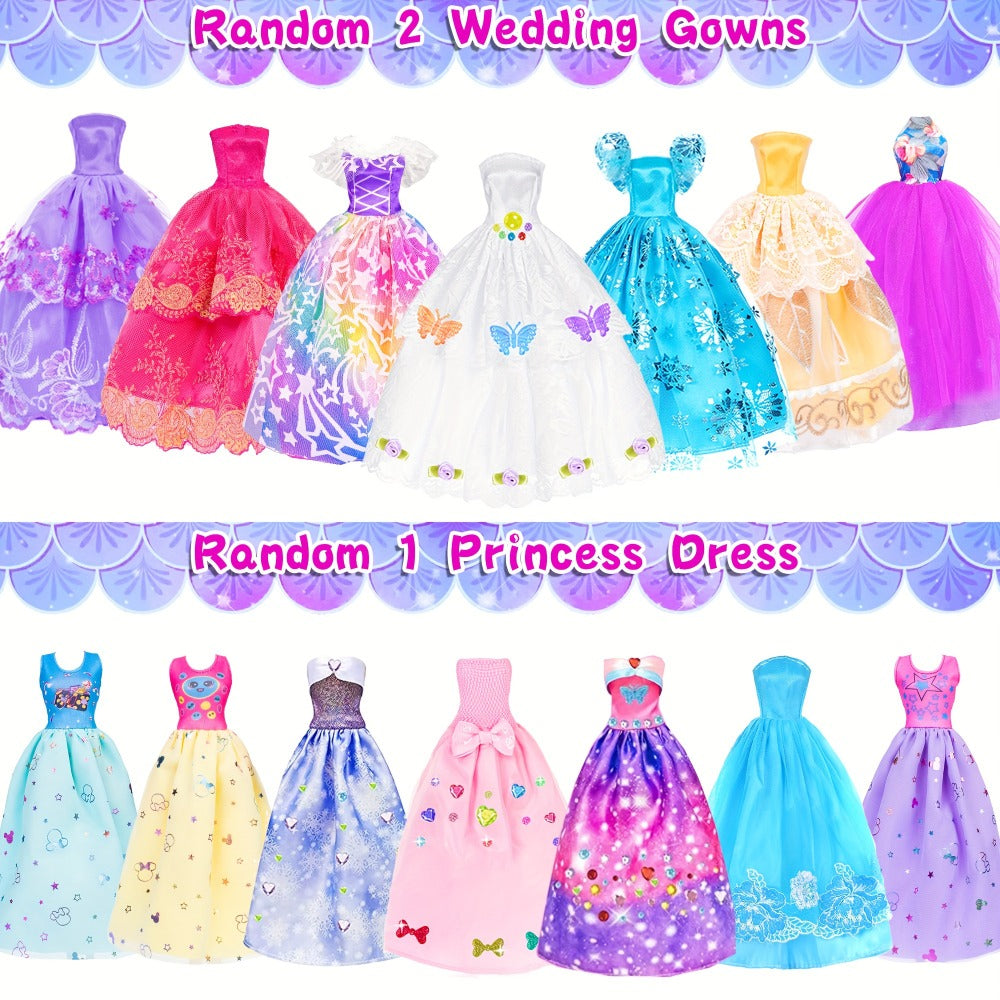 Fashion Doll Wardrobe Set 140pcs for 11.5 Inch Dolls, Deluxe Closet with Wedding Dress, Evening Gowns