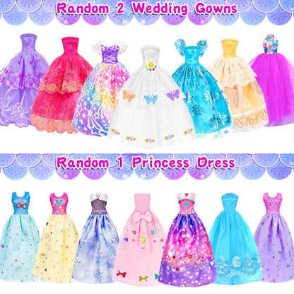 Fashion Doll Wardrobe Set 140pcs for 11.5 Inch Dolls, Deluxe Closet with Wedding Dress, Evening Gowns