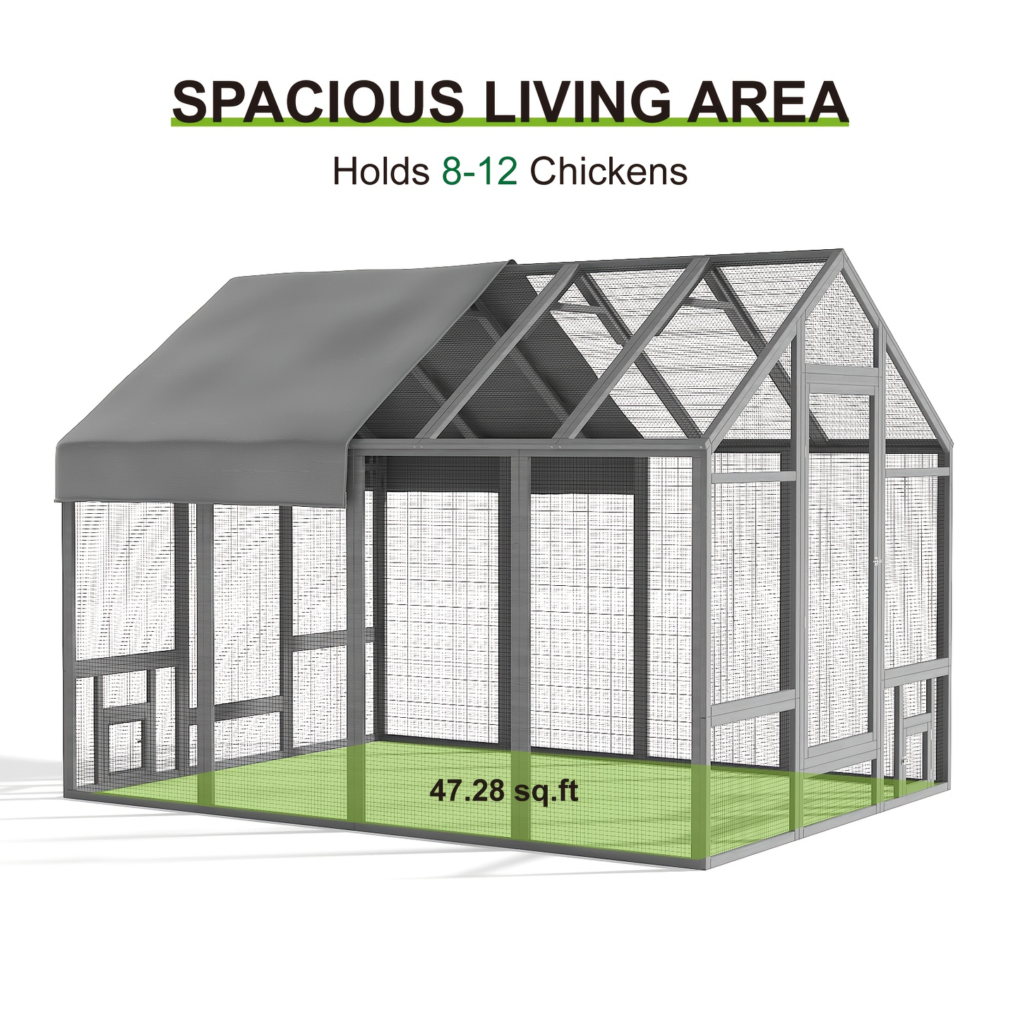 Walk-In Chicken Coop 96" Extra Large with Movable Fence, Outdoor Wooden Poultry Cage with Cover, Nesting Box & Walk-In Run for Farm