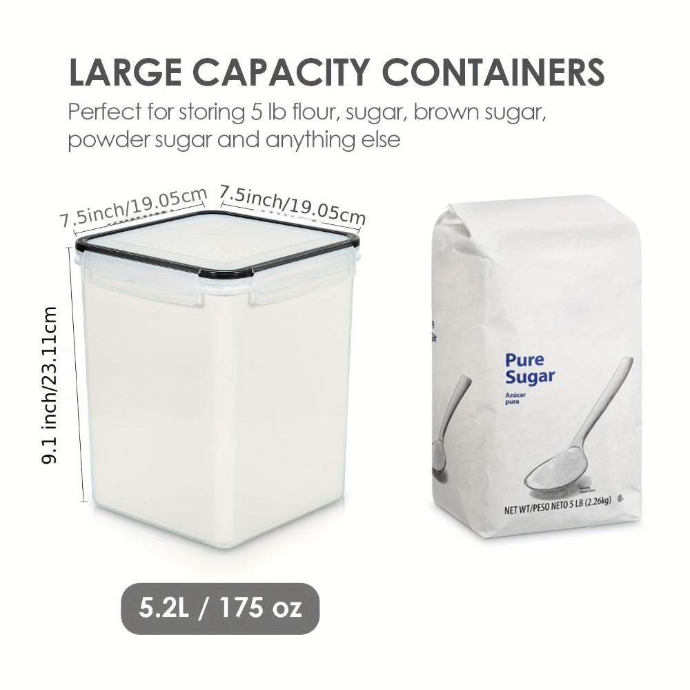 Pantry Canister Food Storage Organizer Four-Pack with 5.2L Plastic Containers and Measuring Cups