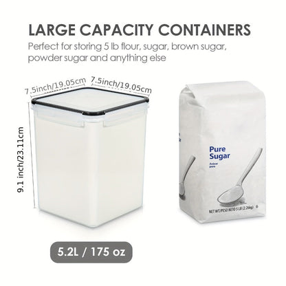 Pantry Canister Food Storage Organizer Four-Pack with 5.2L Plastic Containers and Measuring Cups