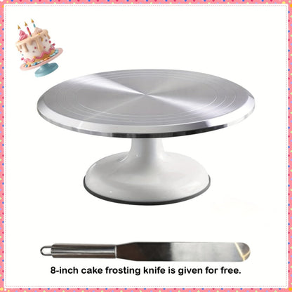 9.84-Inch Rotating Cake Turntable with Frosting Spatula and Pink, Sky Blue or White Base for Decorating