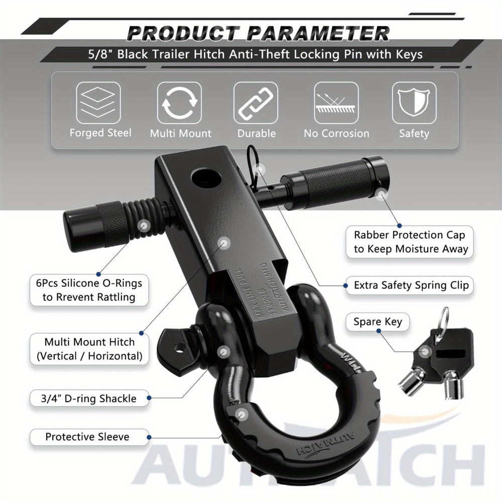 Shackle Hitch Receiver Kit 2 Inch – 45, 000 lbs Break Strength, Drop-Forged Steel, Lock Pin & D-Ring, Fits Truck RV ATV Boat, 8 Colors