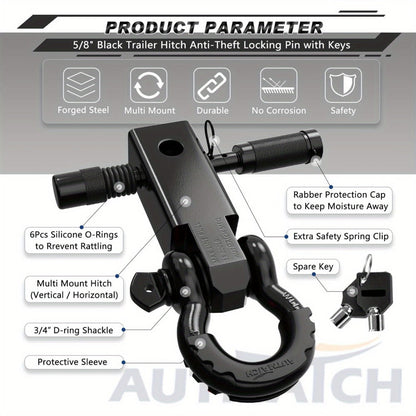 Shackle Hitch Receiver Kit 2 Inch – 45, 000 lbs Break Strength, Drop-Forged Steel, Lock Pin & D-Ring, Fits Truck RV ATV Boat, 8 Colors
