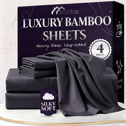 Fitted Sheet Bamboo Blend Deep Pocket Breathable Bed Sheet Set with Pillowcase