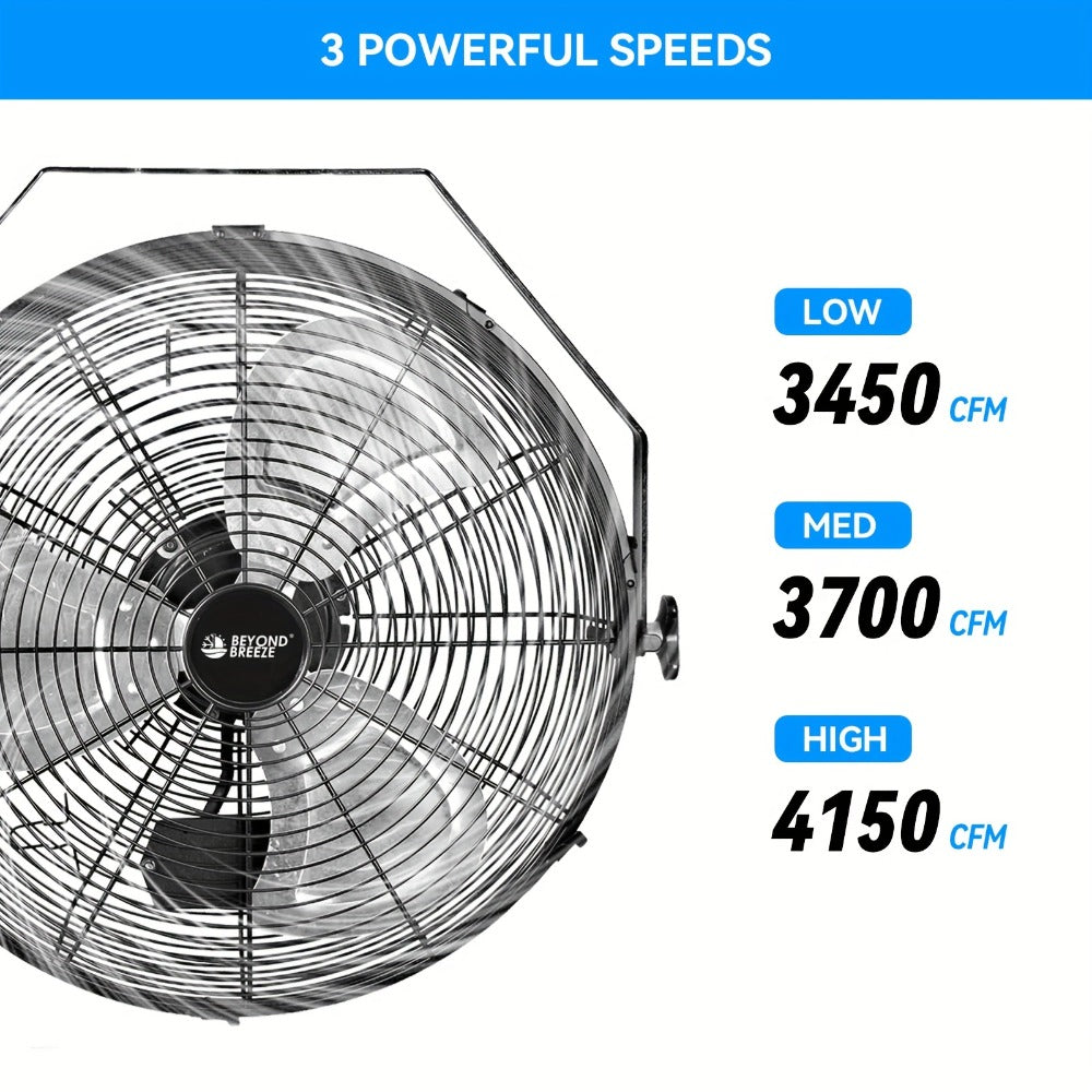 Wall Mounted Fan 18"/16" with 3 Speed Settings, Quiet Electric Fan for Home, Garage & Industrial Use